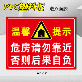 危房警示牌小心危房危墙请勿靠近提示牌标识牌危险房屋请勿入住严禁