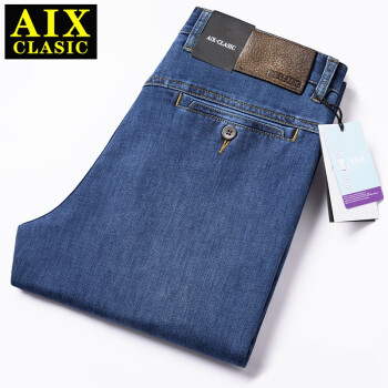 AIX·CLASIC夏季薄款牛仔男裤透气商务休闲裤直筒宽松长裤子灰色弹力舒适款蓝 蓝色 29