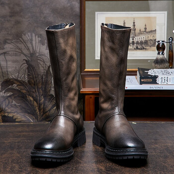 banbidilun 马丁靴新款骑士时尚长筒牛皮靴韩版高帮男士英伦厚底增高