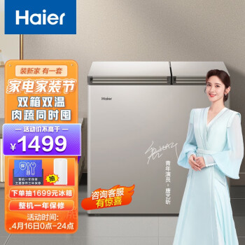海尔（Haier）180升低霜双箱双温商用家用冰柜 大冷冻小冷藏卧式小型冰箱冷柜FCD-180GHXCD 