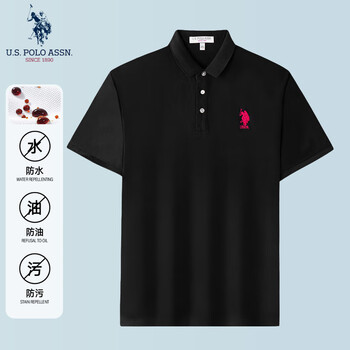 U.S. POLO ASSN.polo衫男夏季翻领三防短袖舒适透气百搭休闲保罗上衣 黑色三防2205 XL-180/100A-135/150斤