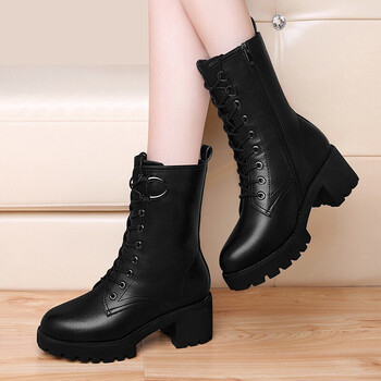 fgacct女靴2021年冬季新款女鞋子时尚百搭英伦风马丁靴女粗跟中筒靴