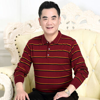 中年男士长袖t恤爸爸秋装上衣针织衫中老年男装老人秋衣50岁777红色