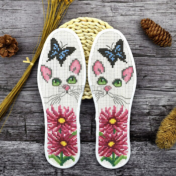 鞋垫十字绣鸿运玫瑰十字绣鞋垫自己绣半成品小猫咪手工绣花七层印花布