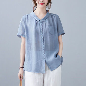特价捡漏素订棉麻女装官方素素薄款棉麻上衣女夏短袖亚麻t恤夏季新款