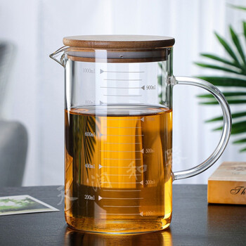 1000毫升耐热加厚玻璃计量杯牛奶杯带把手带盖带嘴量杯水杯加颂玻璃杯