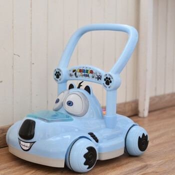 儿童手推学步车718个月防侧翻可调速宝宝学走路助步车带音乐推车蓝熊