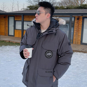 高端加大加厚鹅羽绒服连帽保暖08远征中长款外套女派克服 石墨灰 xs