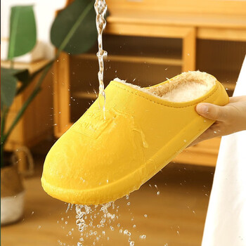 小白丫新款秋冬家居棉拖鞋加厚鞋保暖保温情侣居家毛绒拖鞋防水棉拖拖鞋 嫩黄色36-37码【M】