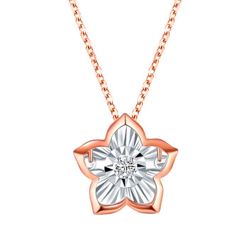 彩金项链女18k金玫瑰金灵动钻石吊坠花香五角星锁骨链au750套链k金