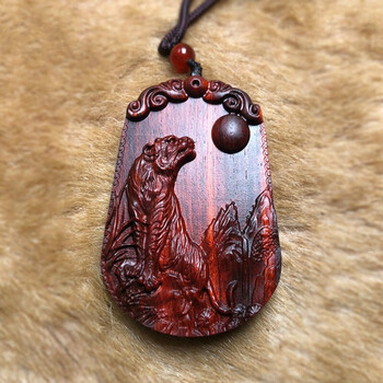 宾昔小叶紫檀上山虎挂件木制生肖虎闭嘴老虎吊坠红木虎牌挂饰项链男女