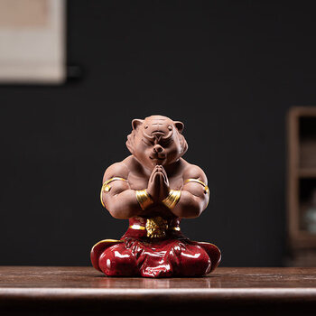 肌肉生肖虎年吉祥物家居桌面办公室装饰陶瓷老虎摆件肌肉虎祈福红衣