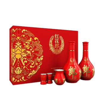 郎酒 红花郎婚宴送礼酱香型白酒 53度 500mL 1盒 红十礼盒2瓶装