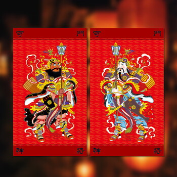 富居foojo年画门神门神门贴手绘年画秦琼尉迟恭特大号门神防盗门装饰