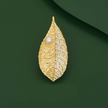 anst施华洛世奇锆金叶子胸针高档女天然珍珠气质轻奢感配饰西装大衣优