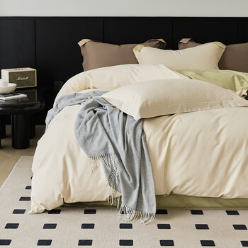 AIDLI 床上四件套60支全棉贡缎新疆长绒棉100%纯棉被套床单酒店三件套 香草奶白（磨毛款） 1.5/1.8m床 床单款 （被套200*230cm）