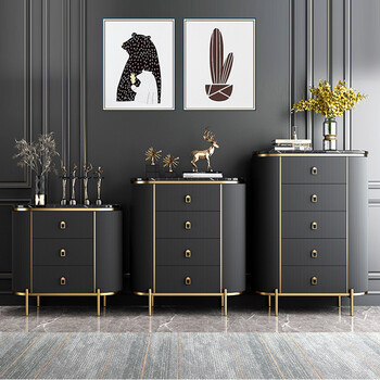 装饰柜卧室客厅大理石收纳五斗储物柜深灰色五斗柜80x40x116cm整装