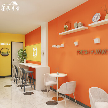 装修蛋糕烘焙店饭店餐饮店墙壁美化翻新贴墙纸香橙色防水防潮特厚自粘