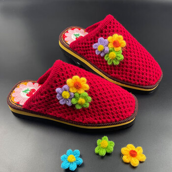 成品纯手工编织毛拖鞋钩织婚嫁拖鞋防滑耐磨毛线勾的陪嫁拖鞋 高冷