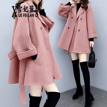 雪妃蓝琪 秋冬连衣裙女2021年女装新款韩版时尚气质小个子中长款加厚毛呢外套女士呢子短裙两件套套装裙 驼色套装 M