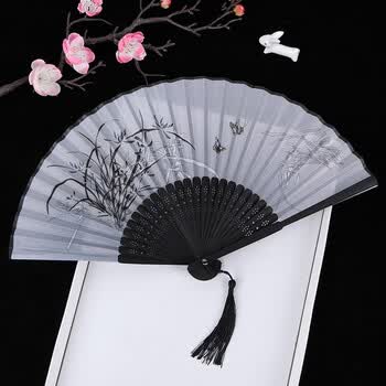丝艺堂日式折扇中国风女式扇子绢扇樱花和风工艺古风折叠小扇女扇汉服折扇兰花蝴蝶黑柄 配扇套 图片价格品牌报价 京东
