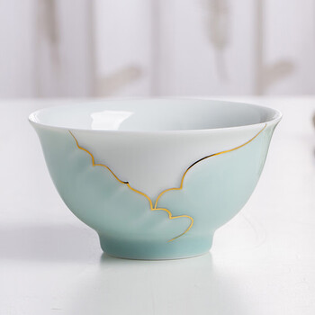 君臣乐手工描金青瓷碗家用吃饭简约碗景德镇陶瓷餐具饭碗单个装礼艺荷