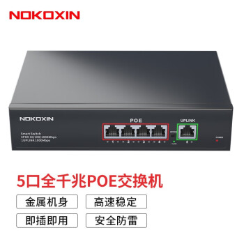 诺可信（Nokoxin） POE交换机 百兆千兆非网管企业监控摄像头分离器 网线供电交换器 5口全千兆/72W(4千兆POE口+1千兆)