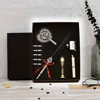 复古羽毛笔套装笔插印章蜡羽毛钢笔商务新年礼品羽毛笔客利福sp041001