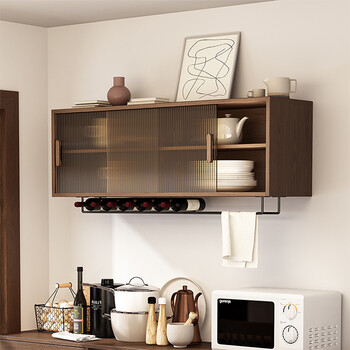 乐系北欧实木吊柜餐厅壁挂式储物柜客厅墙壁柜餐边壁柜厨房玻璃置物柜