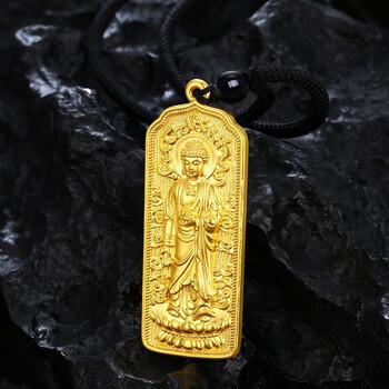 999黄金项链男士款3d硬金生肖佛观音吊坠999足金大日如来挂坠首饰本命