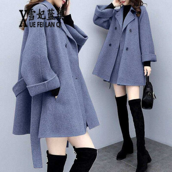 雪妃蓝琪 秋冬连衣裙女2021年女装新款韩版时尚气质小个子中长款加厚毛呢外套女士呢子短裙两件套套装裙 驼色套装 M