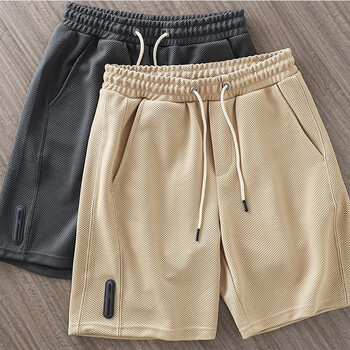 CrelinKxlat夏季男士华夫格短裤休闲沙滩裤子日系篮球运动五分卫裤 卡其色4XL