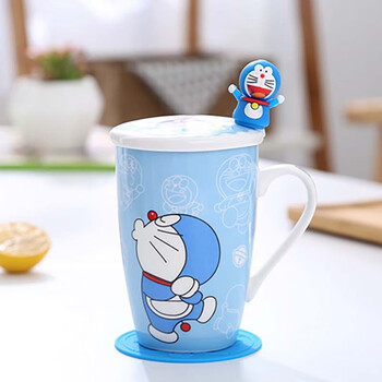 柏雅曼哆啦a梦杯子套装可爱机器猫陶瓷水杯叮当猫卡通马克杯蓝胖子