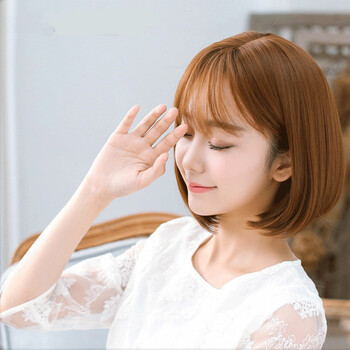 韩国时尚假发女短发短直发空气刘海bobo头假发套 色系:奶奶灰