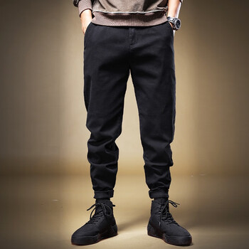 哈伦裤休闲长裤子加绒加厚保暖款男士束脚裤小脚裤子黑色28体重95110