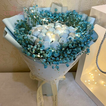 六一儿童节生日礼物加女友闺蜜成品棒棒糖巧克力花束满天星干花 蓝33