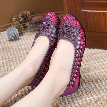 鑫格朗老北京布鞋女网鞋夏中老年平底透气休闲鞋轻便浅口妈妈鞋编织