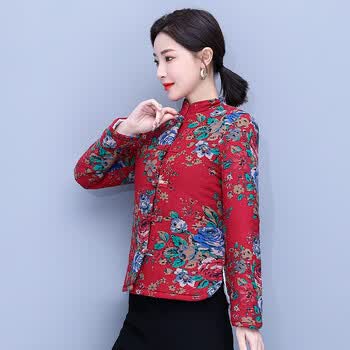 秉藜 女士唐装小棉袄冬款中国风唐装棉衣棉服女冬季夹棉加厚东北碎花