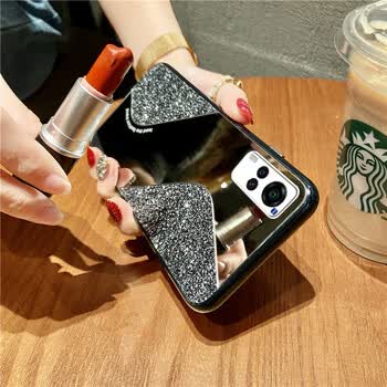 nbiub适用于vivox60手机壳带镜子闪粉硅胶全包女款高档x60磨砂外壳