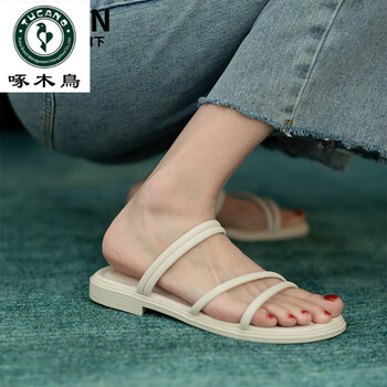 女仙女风2022夏季新款外穿韩版百搭网红学生女士平底罗马凉拖米白色36