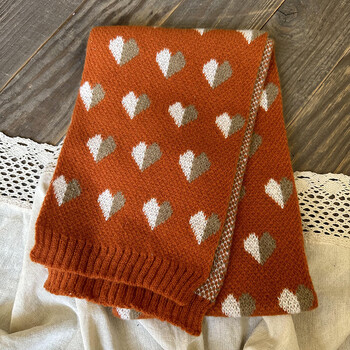 儿童围脖男女冬季加厚宝宝小孩保暖毛线百搭围巾 爱心围巾--桔红色