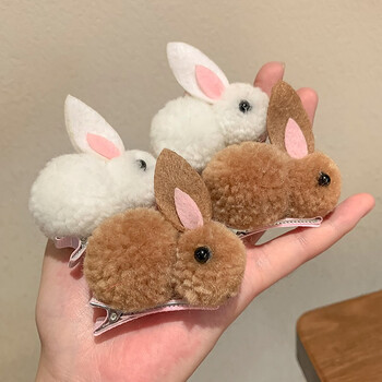 jewelry可爱立体小兔子发夹儿童毛绒夹子宝宝女童头卡子头侧边夹发卡