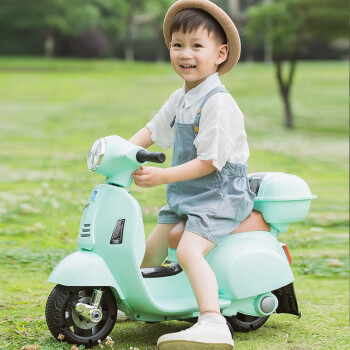 笑娃娃Q518可遥控可自驾摩托车带辅助轮宝宝可坐可驾驶遥控车蓝色
