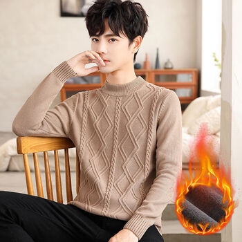 cbs男士加绒保暖圆领毛衣男装打底衫男款加厚针织衫男装毛衫9666加绒