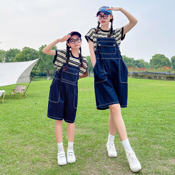 後达宜(houdayi)[亲子装]母女背带裤套装夏季2024新款牛仔洋气背带