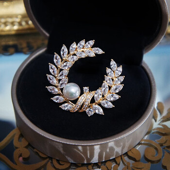 centurykudos淡水珍珠麦穗胸针防走光男女士西装大衣连衣裙衬衫配饰送