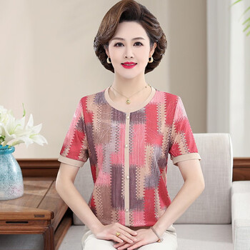 寻蔻年华妈妈装大码短袖上衣时尚女士中年衣服4060岁人服装中老年女装