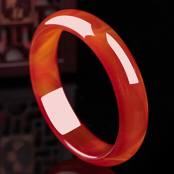 黎予 南红玛瑙玉手镯女款少女玛瑙细条加宽红色真玉手镯子 中宽56-57