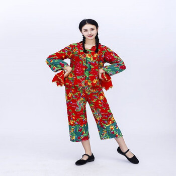 村姑女二人转演出服搞笑姐妹广场舞蹈秧歌服农民套装上衣肚兜裤子头巾