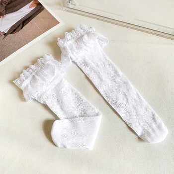 女童袜子新款春夏款萝莉塔大花边女孩长筒袜lolita白色长袜适合312岁